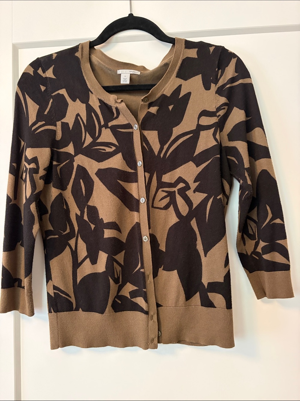 Halogen Brown and Dark Brown Floral Button-Front Cardigan